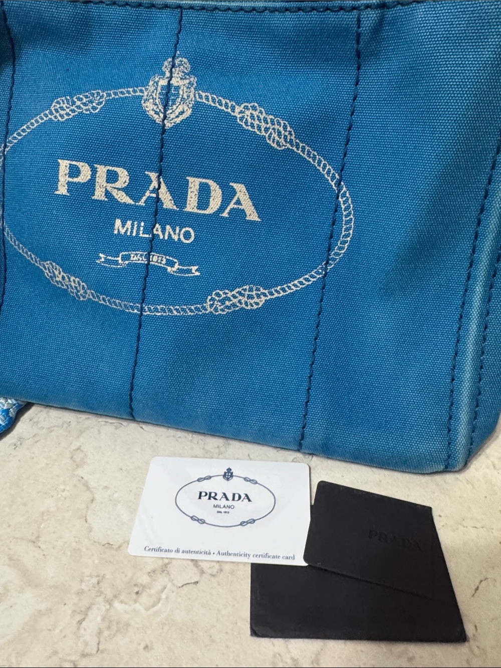 Prada canapa Blue Canvas Tote with authenticity card and unbranded strap - Picture 15 of 15